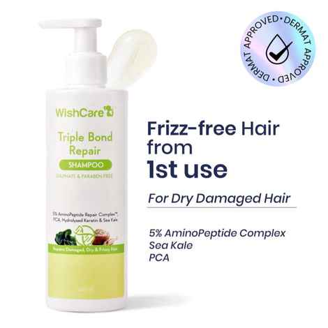 Buy WishCare Triple Bond Repair Shampoo - 5% AminoPeptide Complex & PCA - Repairs Damaged Dry & Frizzy Hair 250 ml - Purplle