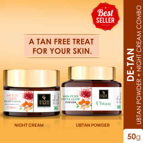 Good Vibes Ubtan Insta Glow Powder (150 gm) + Ubtan Night Cream Duo(50 gm) : A Tan Free Treat for you Skin