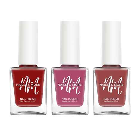 Buy Nails&More Enhance Your Style with Long Lasting in Rough Red - Bright Pink - Crimson Gold Set of 3 - Purplle