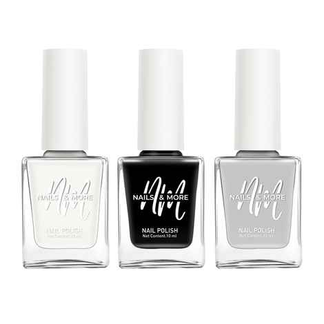 Buy Nails&More Enhance Your Style with Long Lasting in Pure White - Black - Grey Set of 3 - Purplle