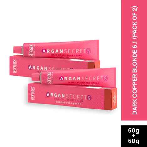 Buy Streax Professional Argan Secret Hair Colourant Cream - Dark Copper Blonde 6.4 (60 gm) (Pack of 2) - Purplle