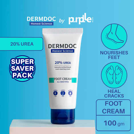 DERMDOC by Purplle 20% Urea Foot Cream (100 gm) | cream for cracked heels | foot crack cream | dry heels | crack repair cream | large pack size