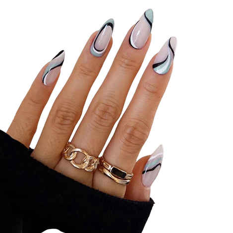 Buy Secret Lives Almond nail Geomatric Lines 24 Pcs - Purplle