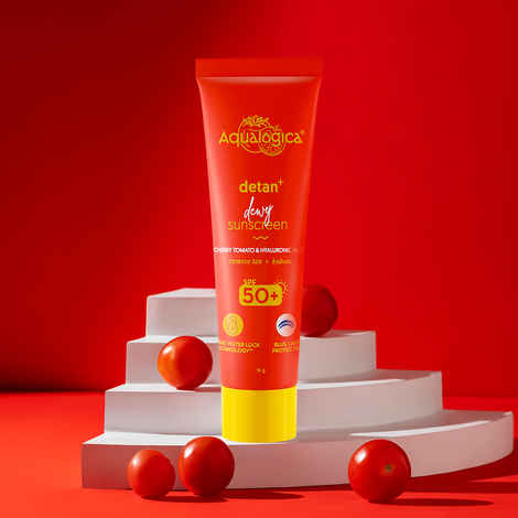 Buy Aqualogica Detan + Dewy Sunscreen with Cherry Tomato & Hyaluronic Acid with SPF 50 & PA++++ - 15 gm - Purplle