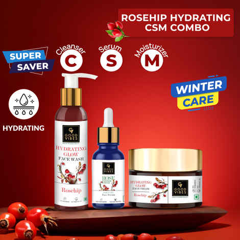 Buy Good Vibes Rosehip Hydrating CSM Combo (Set of 3) (Facewash + Serum + Moisturizer) - Purplle