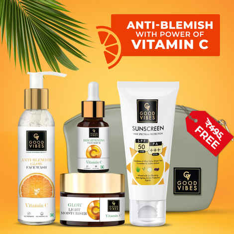 Buy Good Vibes Radiant Glow Vitamin C CSMS Combo : Facewash(120 ml) + Serum(10 ml) + Moisturizer(50 gm) + Sunscreen(50 gm) - Purplle