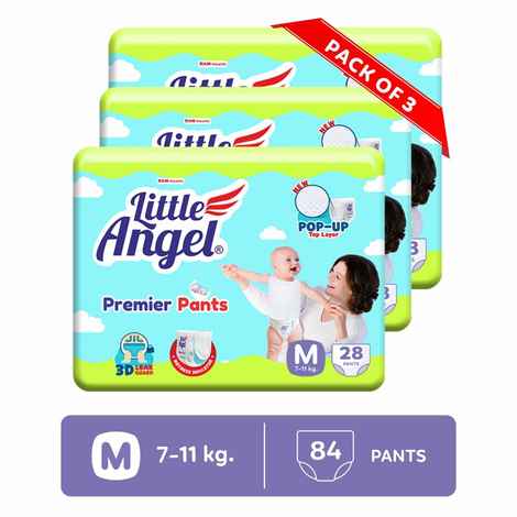 Little Angel Premier Pants Baby Diapers, Medium (M) Size, 84