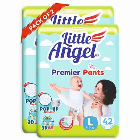 Buy Little Angel Premier Pants Baby Diapers, Large (L) Size, 84 Count, Combo Pack of 2, 42 Count/pack with Wetness Indicator, 9-14 Kg - Purplle