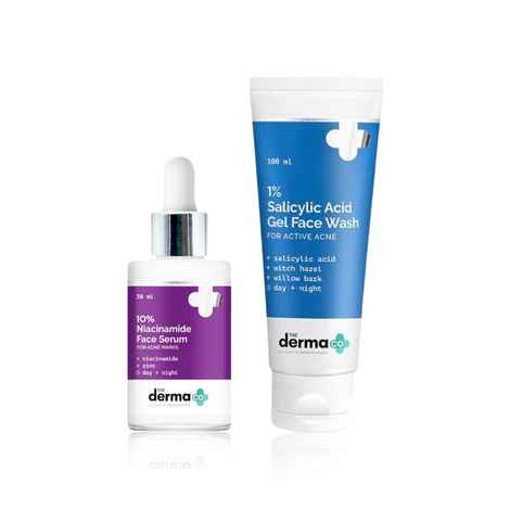 The Derma co. 10% Niacinamide Face Serum for Acne Marks + The Derma Co.1% Salicylic Acid Gel Face Wash with Salicylic Acid & Witch Hazel for Active Acne - 100 ml