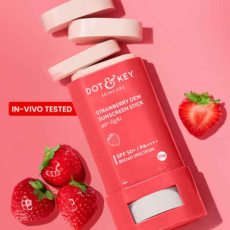 Buy Dot & Key Strawberry Dew Sunscreen Stick SPF 50+ PA++++ In-Vivo Tested Sunscreen with Ceramide Infused, 120 Minutes Water Resistant, No White Cast, Non-Greasy | 20 gm - Purplle