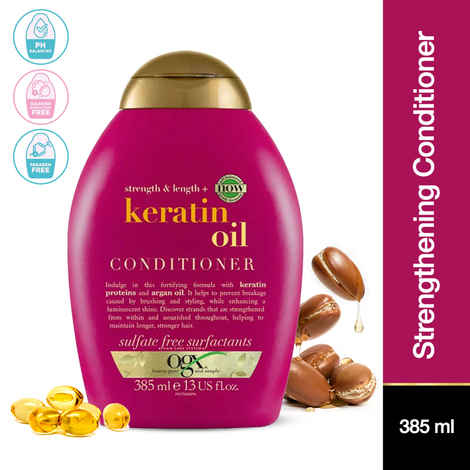 Buy OGX Strength & Length + Keratin Oil Fortifying Anti-Frizz Conditioner for Damaged Hair & Split Ends, with Keratin Proteins & Argan Oil, Paraben-Free, Sulfate-Free Surfactants, 385ml - Purplle