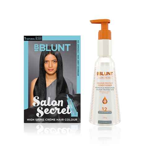 Buy BBLUNT Salon Secret High Shine Creme Hair Colour Natural Black 1 (100 gm) With Shine Tonic (8 ml) + BBLUNT Colour Protect Conditioner- 250 g - Purplle