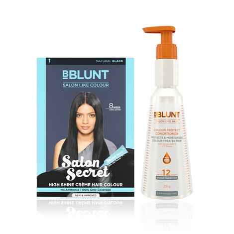 Buy BBlunt Salon Secret High Shine Creme Hair Colour - Natural Black (152 ml) + BBLUNT Colour Protect Conditioner- 250 g - Purplle