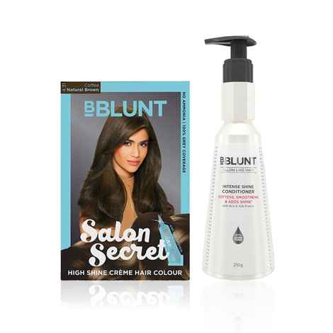 BBLUNT Salon Secret High Shine Creme Hair Colour Natural Brown 4.31 (100 gm) With Shine Tonic (8 ml)+BBLUNT Intense Shine Conditioner with Rice & Silk Protein for Softer Smoother & Shinier Hair-250gm
