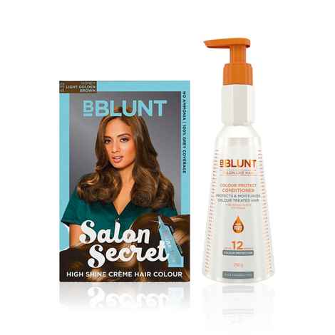 Buy BBLUNT Salon Secret High Shine Creme Hair Colour Light Golden Brown 5.32 (100 gm) With Shine Tonic (8 ml)+BBLUNT Colour Protect Conditioner- 250 g - Purplle