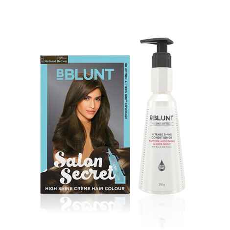 BBLUNT Salon Secret High Shine Creme Hair Colour Coffee Natural Brown 4.31 ( 100 g+8 ml)+BBLUNT Intense Shine Conditioner with Rice & Silk Protein for Softer Smoother & Shinier Hair-250gm