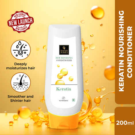 Good Vibes Keratin Nourishing Conditioner (200 ml) For Smoother, Shinier Hair | Nourishes & Controls Frizz | Repairs Damage | Made with Wheat, Soy and Corn Plant protien