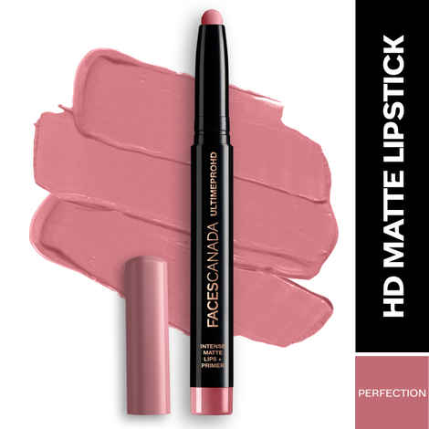 FACES CANADA Ultime Pro HD Intense Matte Lipstick + Primer - Perfection, 1.4 gm | 9HR Long Stay | Feather-Light Comfort | Intense Color | Smooth Glide