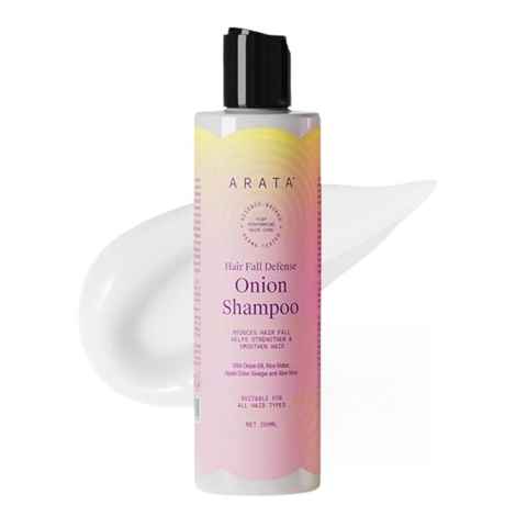 Buy Arata Hair Fall Defense Onion Shampoo (200 ML) | Controls Hair Fall | Helps Strengthen & Smoothen Hair | With Onion Oil, Rice Water, Apple Cider Vinegar and Aloe Vera - Purplle