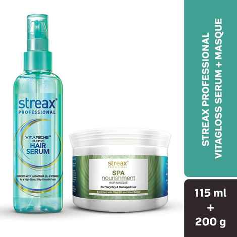Buy Streax Professional Vitariche Gloss Hair Serum 115 ML + Streax Professional Spa Nourishment Hair Masque (200 gm) - Purplle