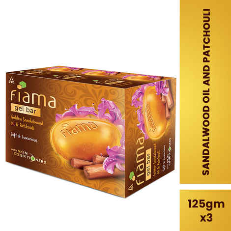 Buy Fiama Gel bathing bar Golden Sandalwood oil and Patchouli with skin conditioners for soft and luxurious skin, 125 gmx3 - Purplle
