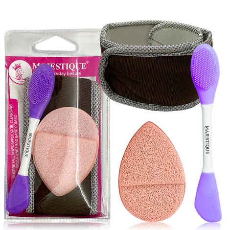 Buy Majestique Facial Head Band, Dual Sided Silicone Brush with Makeup Remover Sponge - Color May Vary Combo of 3 - Purplle