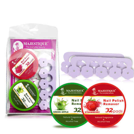 Buy Majestique Nail Polish Remover with Toe Separator Set | Effortlessly Remove Polish | Complete Nail Care Tool - 4Pcs/Multicolor - Purplle
