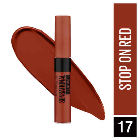 Buy Maybelline New York Matte Finish, Sensational Liquid Matte Lipstick, 17 Stop On Red, (7 ml) - Purplle