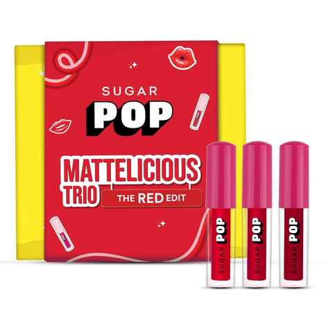 Buy SUGAR POP Mattelicious Trio - The Red Edit - 4.8 ml | Set of 3 Red Matte Lipcolours | Non-drying | Transfer-proof | Smudgeproof - Purplle