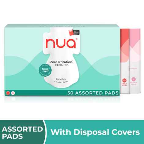 Nua Complete Comfort Assorted Pads - 25XL+ & 25 XL (with Disposal Covers) - Pack of 50
