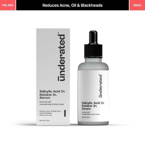 Buy Underated Salicylic Acid 2% Betaine 3% Serum Powered with Horsetail Kemp and Witch Hazel Helps to reduce Acne, Unclogs Pores, Exfoliates and Blemish Free Skin | 30 ml - Purplle