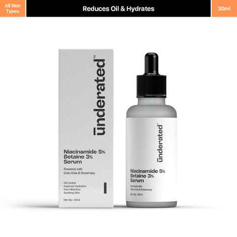 Buy UNDERATED 5% Niacinamide & 3% Betaine Serum Powered with Gotu Kola & Rosemary for Reducing Excess Oil, Improving Hydaration, Mini mlising Pores, and Soothing Skin | 30 ml - Purplle