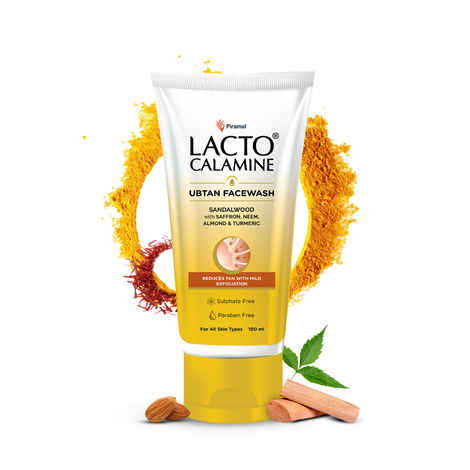 Lacto Calamine Ubtan Face Wash with Sandalwood, Saffron, Neem, Almond & Turmeric |Reduces tan with mild exfoliation | Sulphate, Paraben Free| Suitable for all skin types | 100 ml