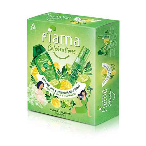 Fiama Happy Naturals Celebrations Body Wash Shower Gel & Perfume Mist Gift Pack, Yuzu and Bergamot Perfume Mist 120ml and Bodywash 250ml