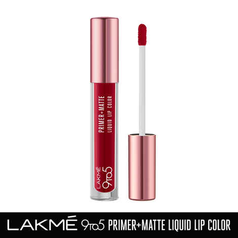 Lakme 9to5 Primer + Matte Liquid Lip Color MR3 Vivid Crimson - 4.2ml
