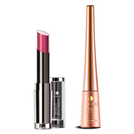 Buy Lakme Absolute Gloss Addict Lipstick Pink Wink 7 (4 ml) + Lakme 9 to 5 Black Impact Liner (3.5 ml) - Purplle