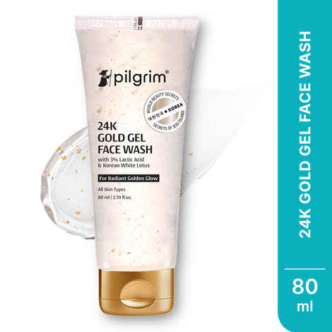 Pilgrim 24k Gold Face wash with Korean White Lotus & Lactic Acid, 80 ml, helps Enhancing Natural Glow & Evens Skin Tone, for All Skin Types- Men & Women