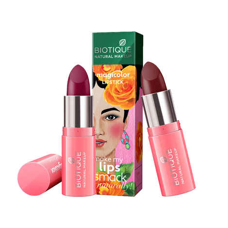 Buy Biotique Natural Makeup Magicolor Lipsticks Set of 2 Winter Kiss + Very Moody: Creamy Nude & Deep Pinks - Purplle