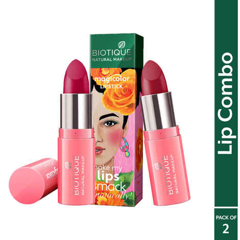 Buy Biotique Natural Makeup Magicolor Lipsticks Set of 2 Bombshell + Fire Me Up: Creamy Day & Night Nudes - Purplle