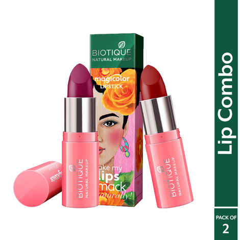 Buy Biotique Natural Makeup Magicolor Lipsticks Set of 2: Pretty Posion + Red Velvet: Creamy Deep & Brick Reds - Purplle
