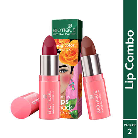 Buy Biotique Natural Makeup Magicolor Lipsticks Set of 2 Ladies Night + Bond Girl Creamy Reds for Every Mood - Purplle