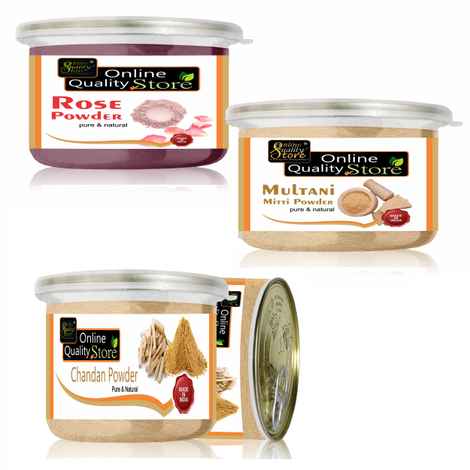 Buy Online Quality Store Chandan Powder Original + Rose Powder + Multani Mitti Powder - Combo Face Pack_ Total 100gm Each (Pack of) |Pure Neem Powder | No Chemicals {Jar_chan75_rose125_mul200} - Purplle