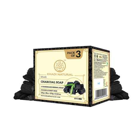 Buy Khadi Natural Charcoal Handmade Soap| Reduce Scars & Blemishes (Pack of 3) - 375 gm | 125 gm each - Purplle