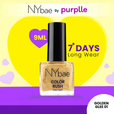 NY Bae Color Rush Nail Paint - Golden Glee 01 (9 ml) | Chip Resistant | Long Lasting | Quick Dry | Gel Nail Polish