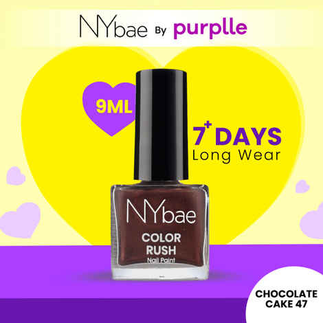 Buy NY Bae Color Rush Nail Paint - Chocolate Cake 47 (9 ml) | Chip Resistant | Long Lasting | Quick Dry | Gel Nail Polish - Purplle