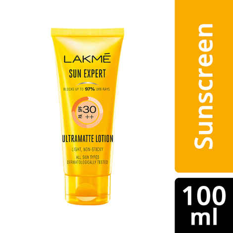 Lakme Sun Expert Super Matte Lotion Sunscreen SPF 30 PA++ with Niacinamide & Vit C | Broad spectrum UVA/B protection | Blue light protection | No White Cast | for all dry, normal skin| 100ml