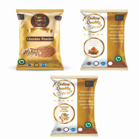 Buy Online Quality Store Face Pack Powder Combo - 150 gm (Set of 3) | chandan ka powder |kasturi haldi |wild turmeric |pure neem powder |face mask for acne |Acne Treatment{chan50_haldi50_mitti50} - Purplle