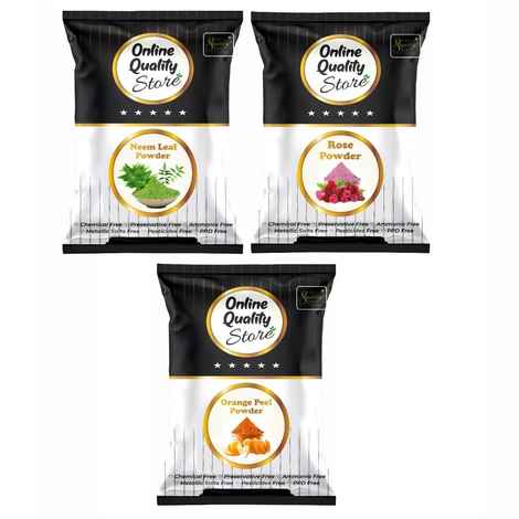 Buy Online Quality Store Face Pack Powder Combo - 300 gm (Set of 3) | neem powder |rose powder |orange peel powder | face pack DIY |No Chemicals{neem100_rose100_orange100} - Purplle