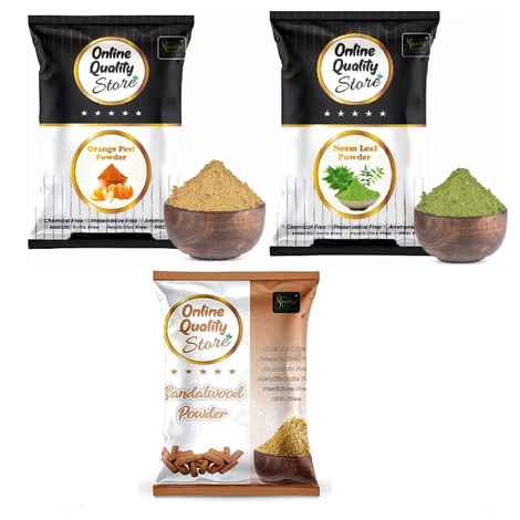 Buy Online Quality Store Face Pack Powder Combo - 300 gm (Set of 3) |chandan powder |orange peel powder |neem powder |Anti-acne face pack |Acne Treatment {chan100_orge100_nem100} - Purplle