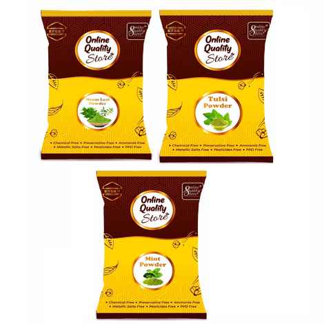 Buy Online Quality Store Face Pack Powder Combo - 450 gm (Set of 3) |mint powder |neem powder |tulsi powder for face and body multipurpose{mint_neem_tulsi_400} - Purplle